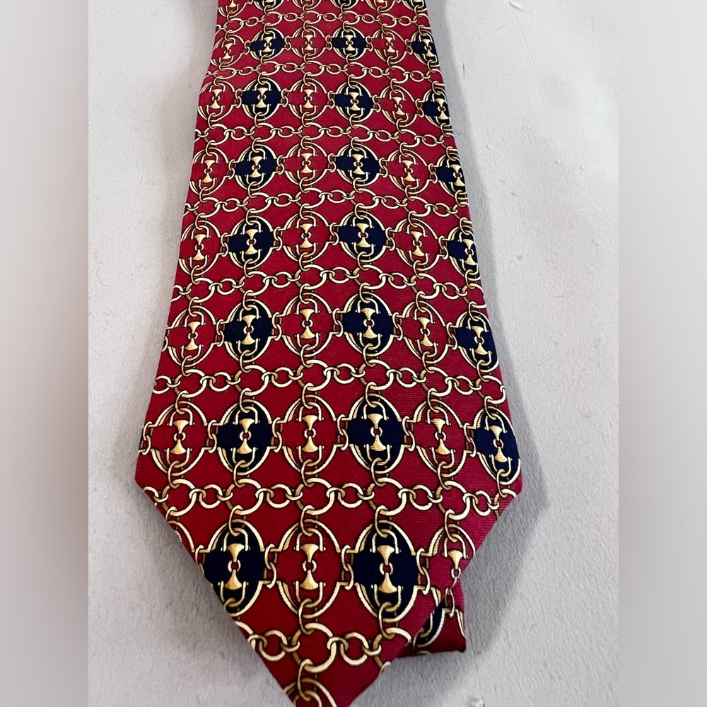 Robert Stock Men Tie Necktie Vtg Chains Print Silk Multicolor